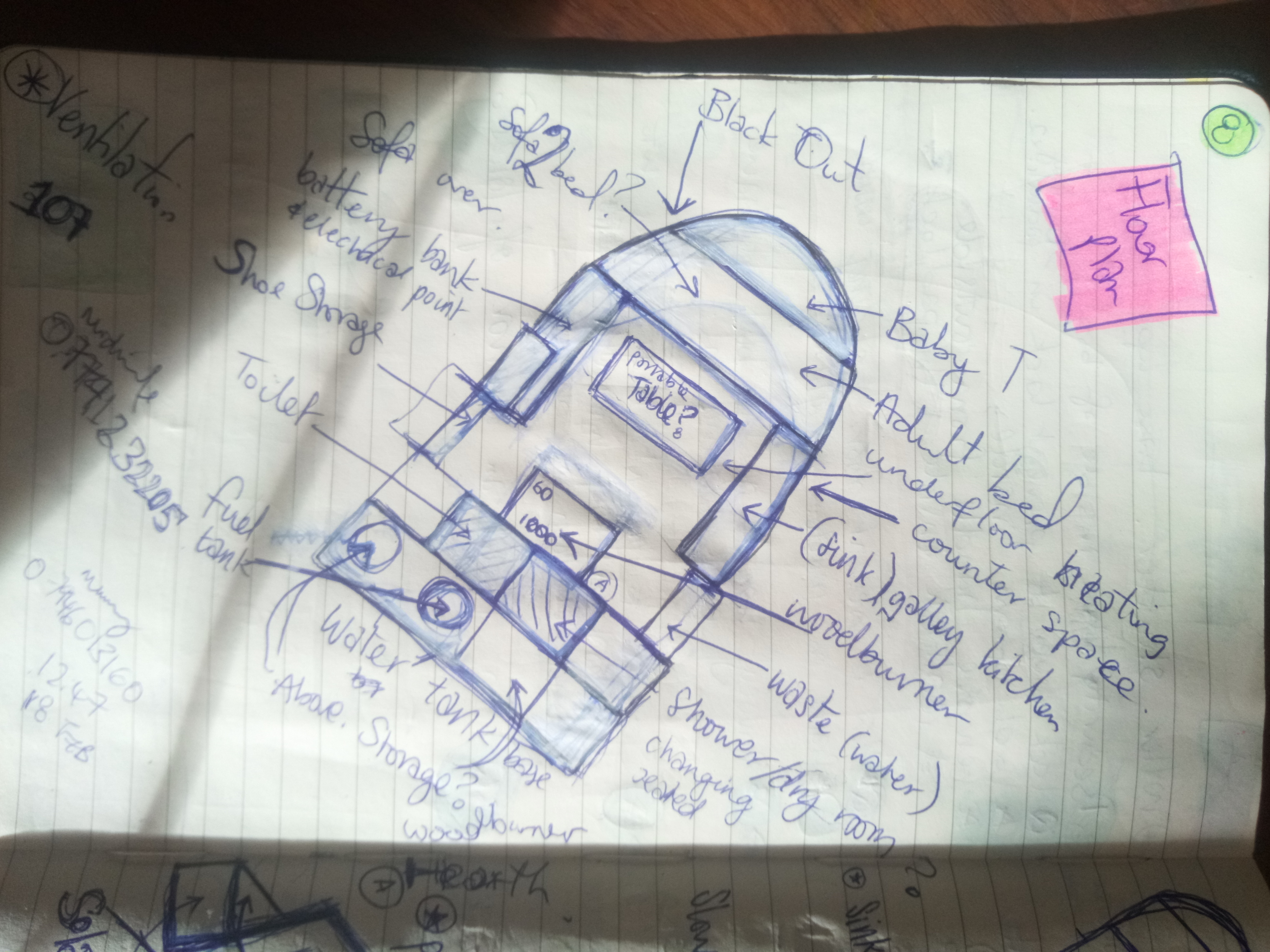 Hand drawn plan of Owlet interior
